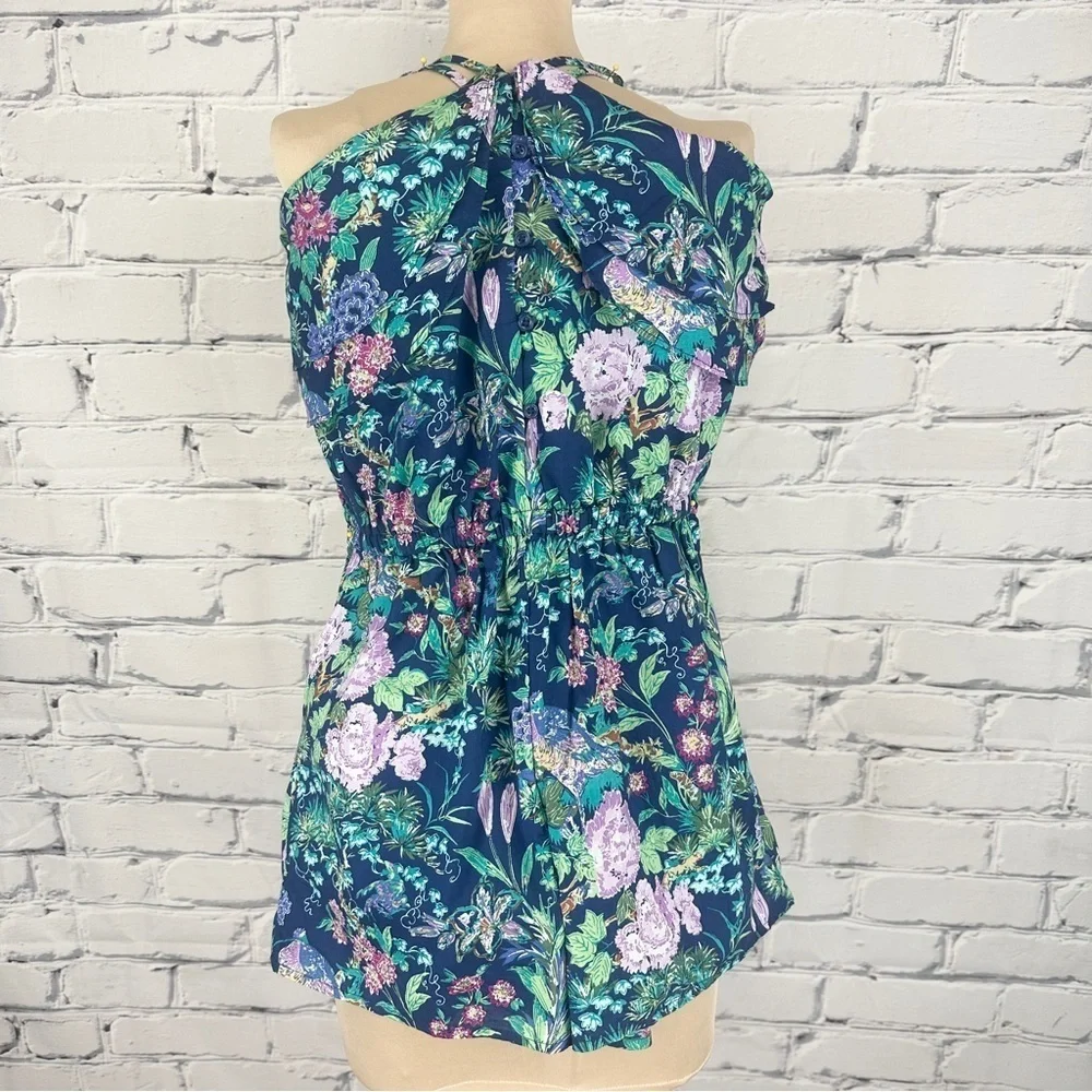 Janie and Jack NWT Floral Halter Romper Blueprint Floral Girls Size 12 Tropical